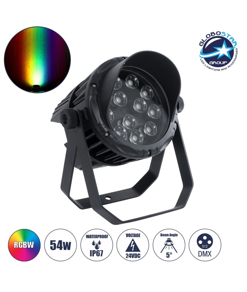 GLOBOSTAR® FLOODKARA 90820 Προβολέας Σποτ Wall Washer με Αντιθαμβωτική Γρίλια LED 54W 5940lm 5° DC 24V Αδιάβροχο IP67 Πολύχρωμο RGBW Dimmable DMX512 - CREE XPE Chip - Γκρι Ανθρακί - Μ28 x Π32 x H27cm - 3 Χρόνια Εγγύηση